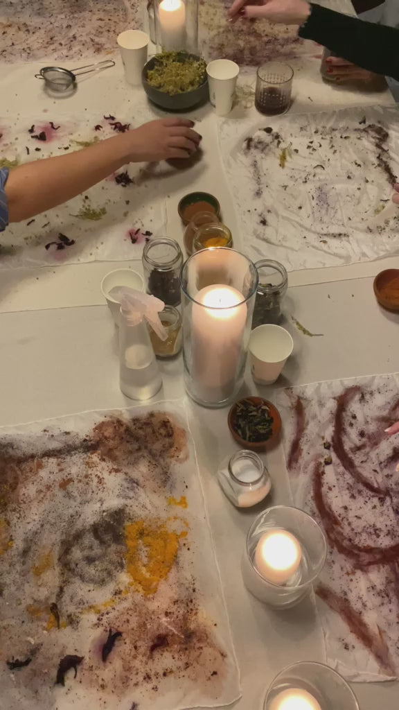 Silk being dyed with flowers and pigments at Ana Ratković Sobota's workshop